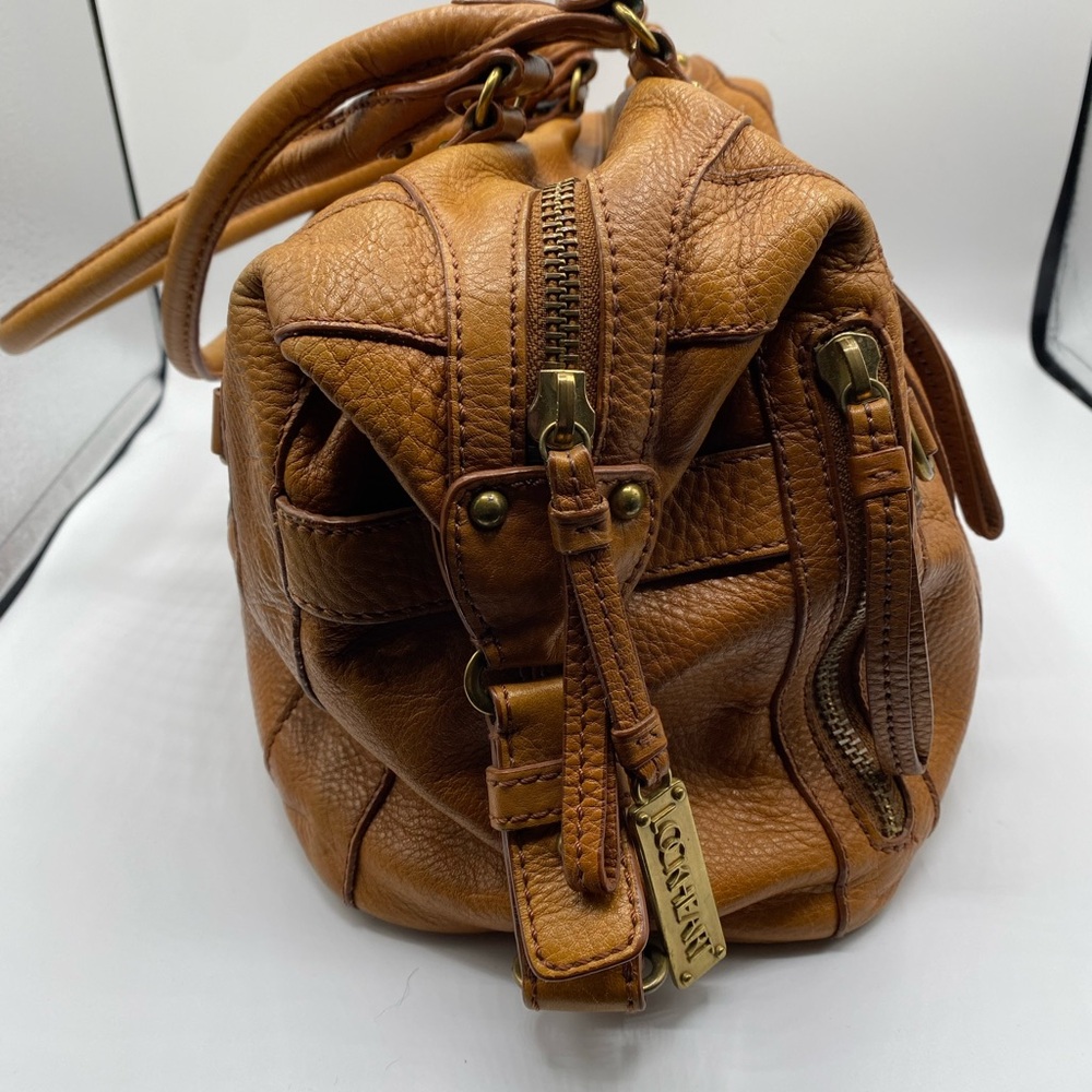 Lockheart satchel bag HEAVY pebbled leather tan brown w multi pockets Preowned - Picture 10 of 11